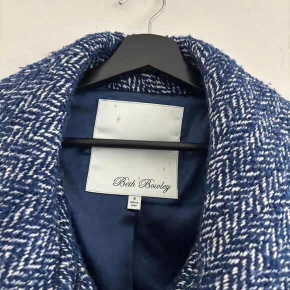 Beth Bowley Anthropologie Wool Blend Coat Belt Button Up Blue Women's Size 6 - Picture 9 of 11